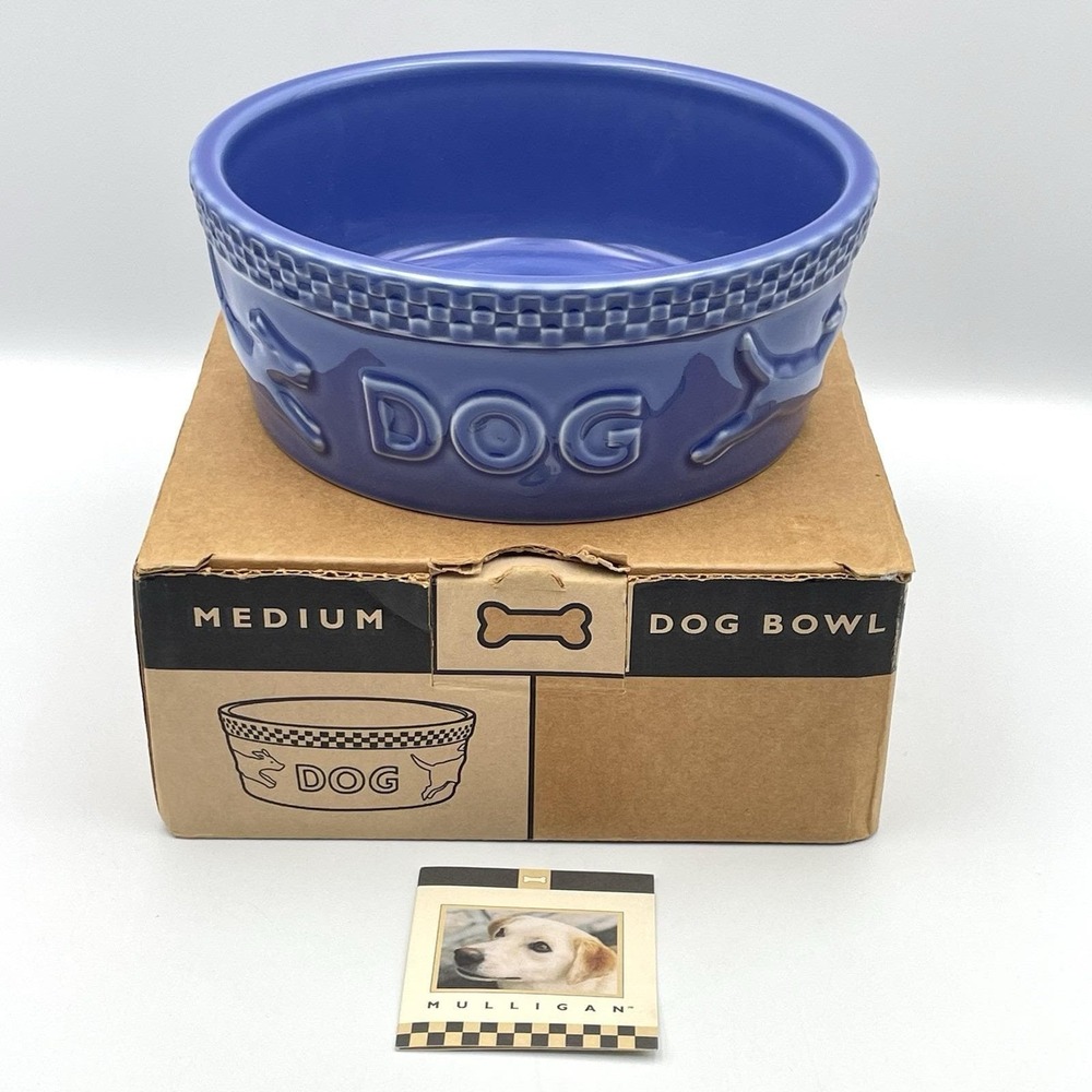 Vintage 2000 Longaberger Mulligan Medium Blue Dog Bowl 36846 New In Box